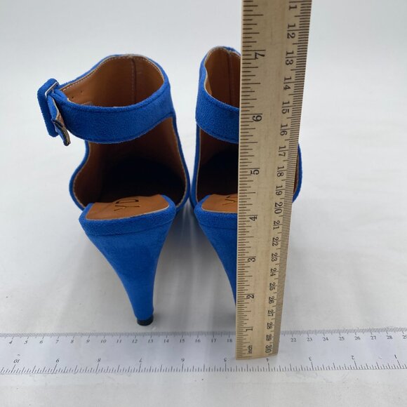 YDN Blue Pointed Toe Cone High Heels Slingback Ankle Strap Faux Suede Booties - Picture 5 of 8